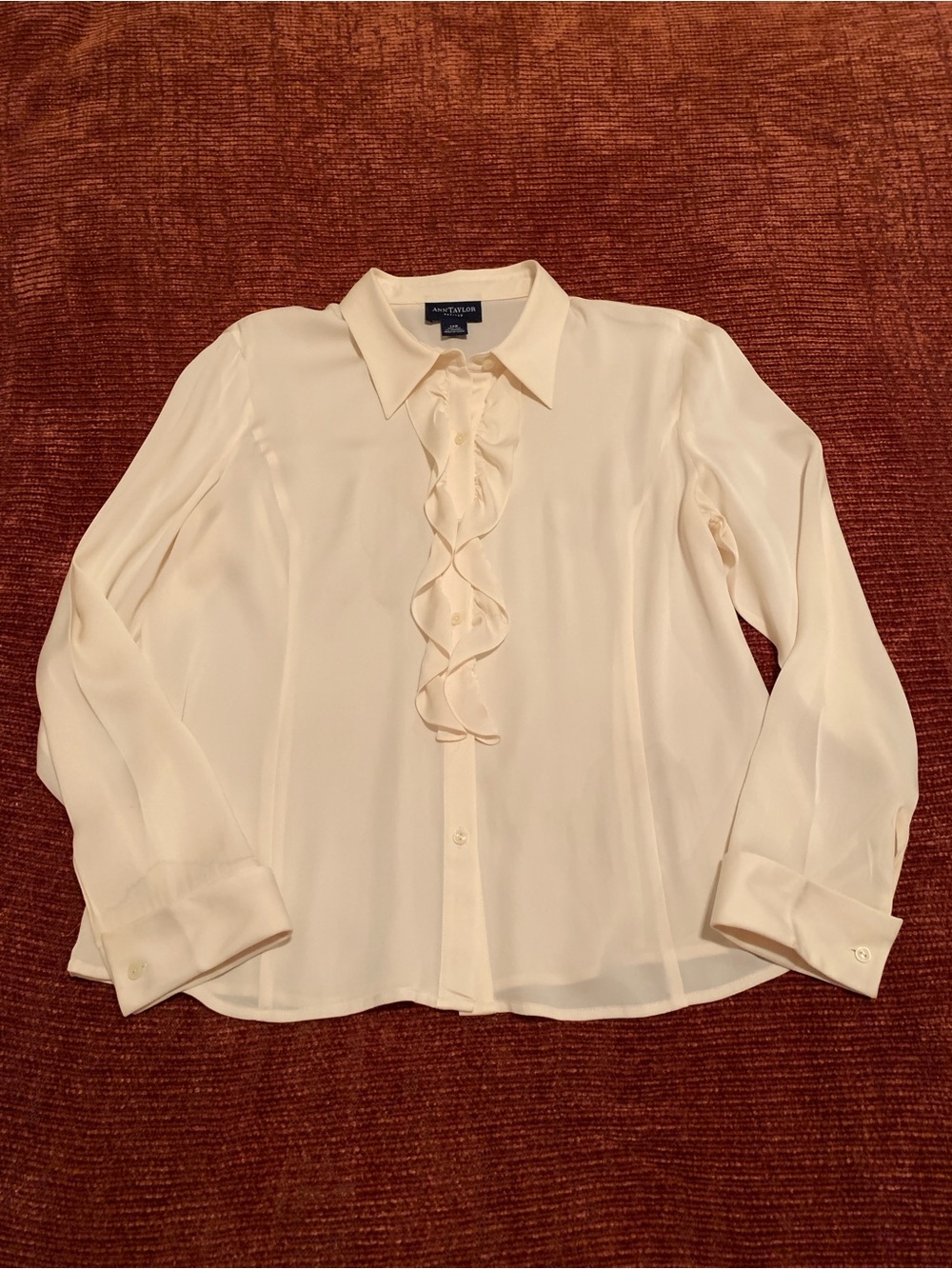 Ann Taylor Ivory Ruffle-Front Long Sleeve Blouse